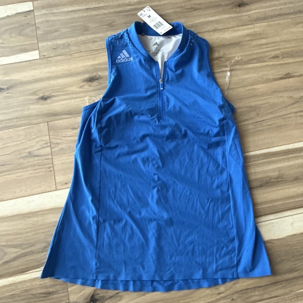 Adidas Golf Women NEW Blue Size M 1/4 Zip Sleeveless Athletic Golf Polo Shirt